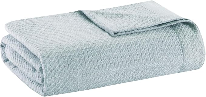 Madison Park Soft Certified 100% Egyptian Cotton Breathable Cozy Blanket, Premium Waffle Knit Classic Design Luxury All Season Lightweight Cover for Bed, Couch and Sofa, Twin, Light Blue