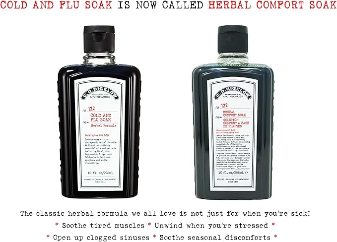 C.O. Bigelow Herbal Comfort Soak (Cold and Flu Soak) Herbal Formula with Eucalyptus Oil, Peppermnint, Ginger, Echinacea, and Tea Tree Oil - No. 122, 10 fl oz