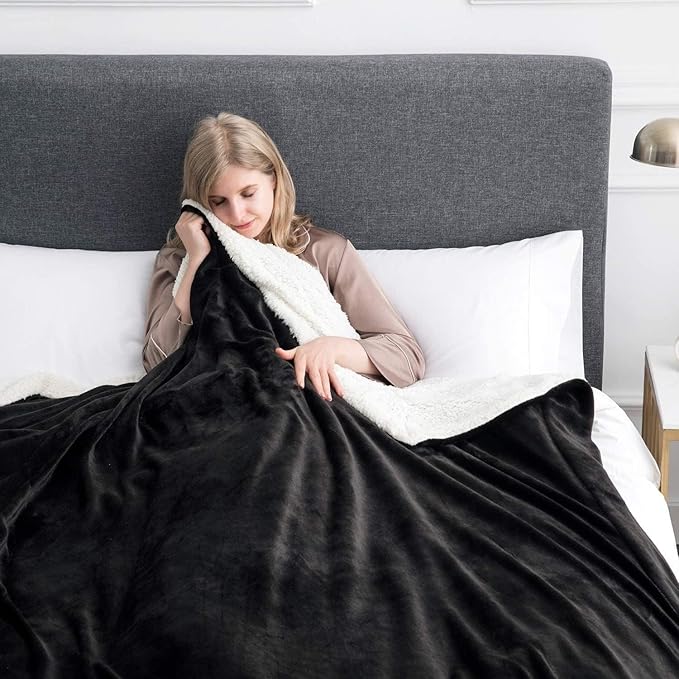 IR Imperial Rooms Black Sherpa Fleece Throw Blanket Twin Size for Bed - Wholesale Bulk Pack of 12 Sherpa Blankets - Soft Fluffy Throw Blankets for Hotels, Guest Bedroom, 60x80 Inches