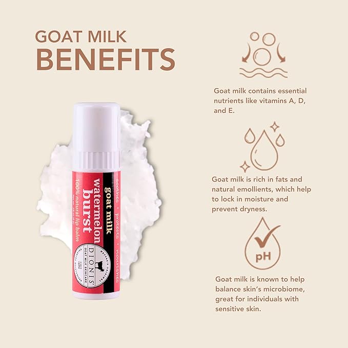 Dionis Goat Milk Skincare Watermelon Holiday Lip Balm Gift Set - Beeswax, Shea Butter & Coconut Oil Lip Care Products Made in The USA - Cruelty Free Lip Moisturizer for Chapped Lips, 0.28oz 3 Pack