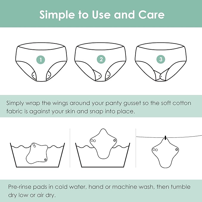 wegreeco 6 Pcs Reusable Menstrual Pads, Ultra Absorbent Cloth Pads for Heavy Flow, Sanitary for Teens,Women, Nonslip, Grey Inner, Grey Outer, Large