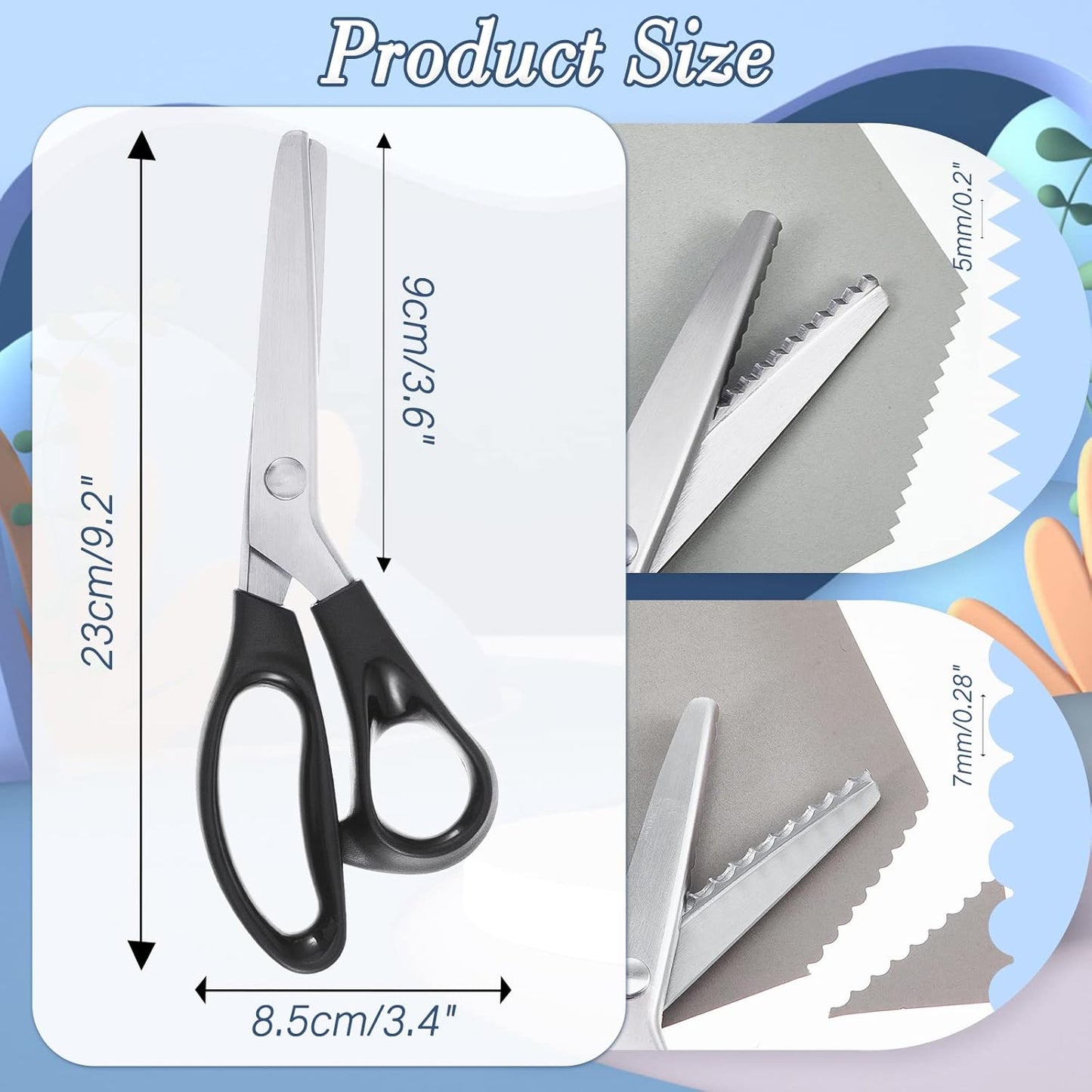 Amylove 2 Pcs Pinking Shears Scissors for Fabric Cutting 7 mm 5 mm Scalloped Serrated Scissors Zig Zag Cut Sewing 9.2" Professional Handheld Jagged Dressmaking Supply for Leather Clothing Paper Craft