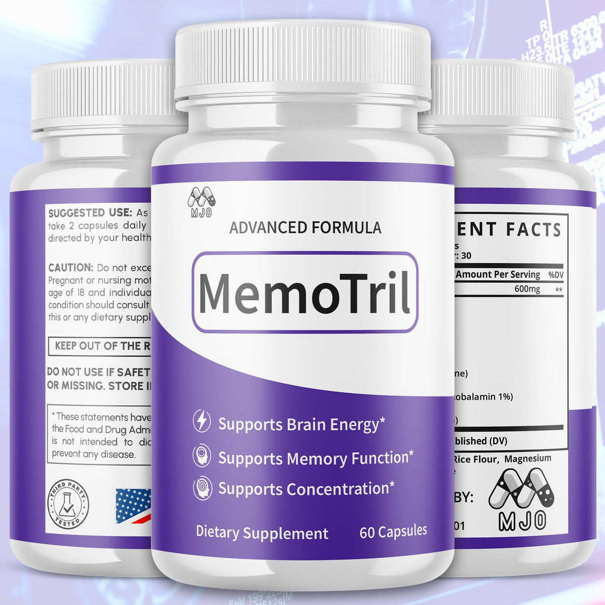 (2 Pack) Memotril Capsules, Official Memo Tril Supplement Pills with All Natural Ingredients, Advanced Memotril for Brain Health & Wellness Support with Premium Vitamins for Women & Men (120 Capsules)
