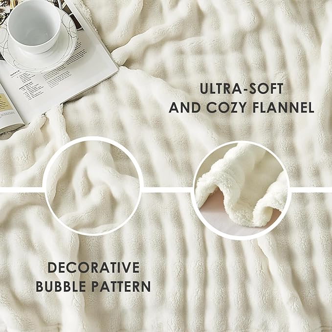SOCHOW Cream White Bubble Fleece Blanket for Couch, Super Soft Cozy Cute Throw Blanket for Women, Decorative Fuzzy Flannel Blanket, 60 x 80 Inches