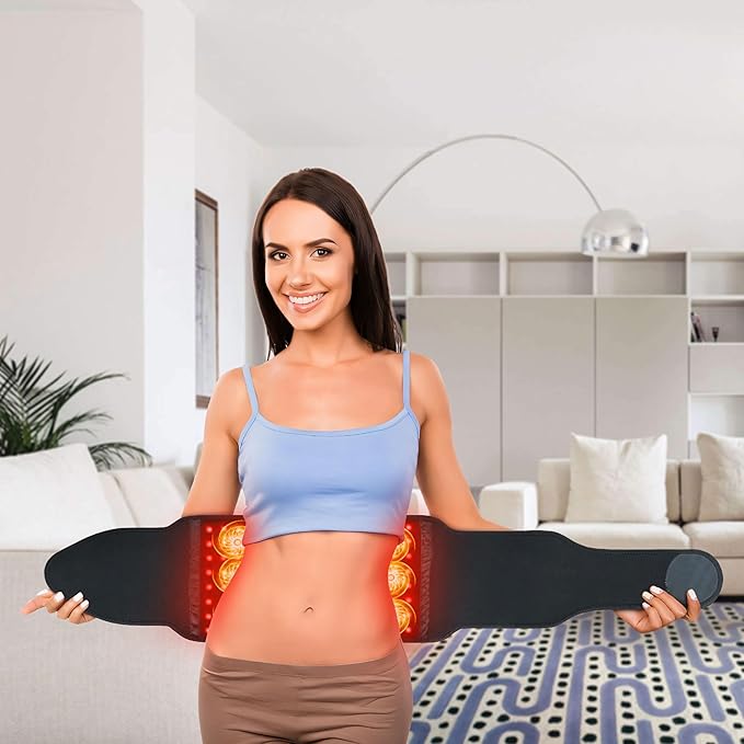 Red Light Belt for Body: Infrared Heating Vibration Massage Wrap Pad for Waist, Shoulder, Portable Relaxation for Home, Women & Men (Gray Black)