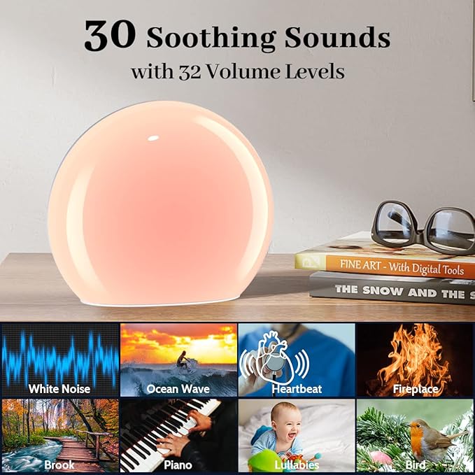 Meditation White Noise Sound Machine with 30 Soothing Sounds 12 Colors Night Light 10 Brightness Levels 32-Level Volume Control 4 Timers and Memory Function Sleep Machine for Baby Kids Adults (White)