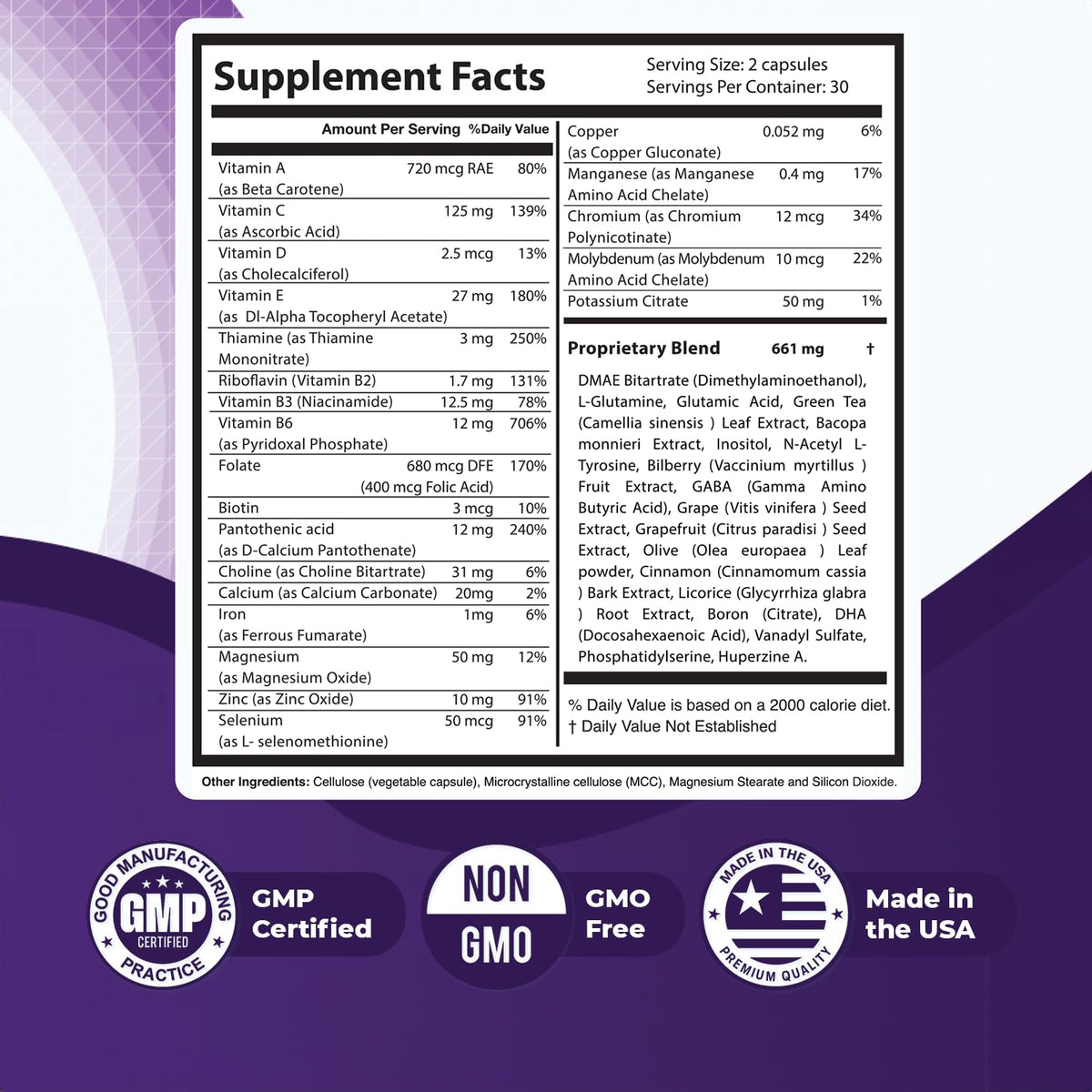 Memopezil – Daily Supplement with Vitamins A,B, C,D,E, Minerals & Botanical Extracts – Clean, Stimulant-Free Formula – GMP-Certified, Non-GMO, Made in USA - 60 Capsules, 30 Servings, 6 Month Supply