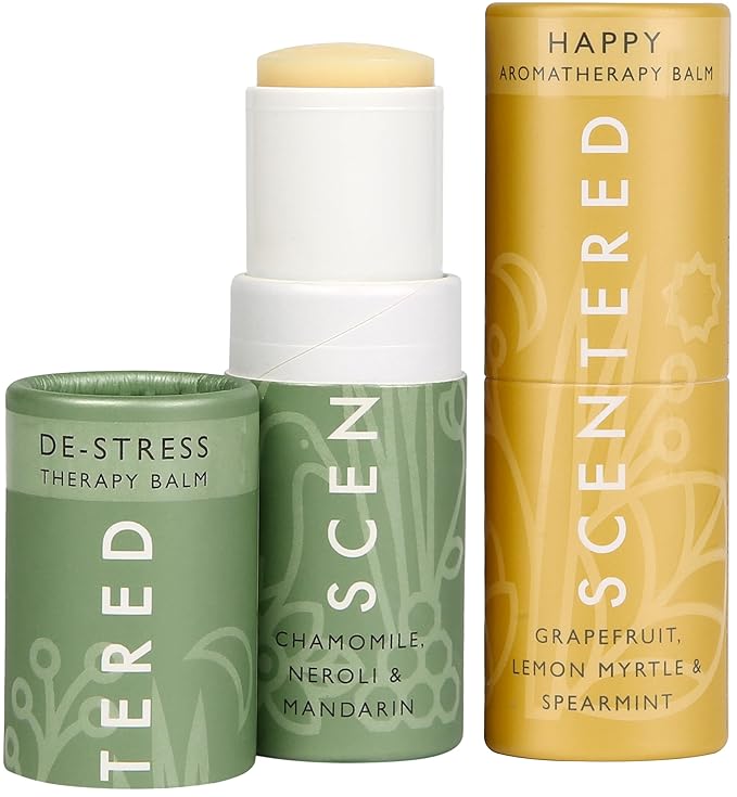 Scentered Aromatherapy Balm Stick Duo for Stress Relief & Positivity - Roll On Essential Oil Blends of Grapefruit, Lemon, Chamomile - Aromatherapy Gifts for Women - De-Stress & Happy