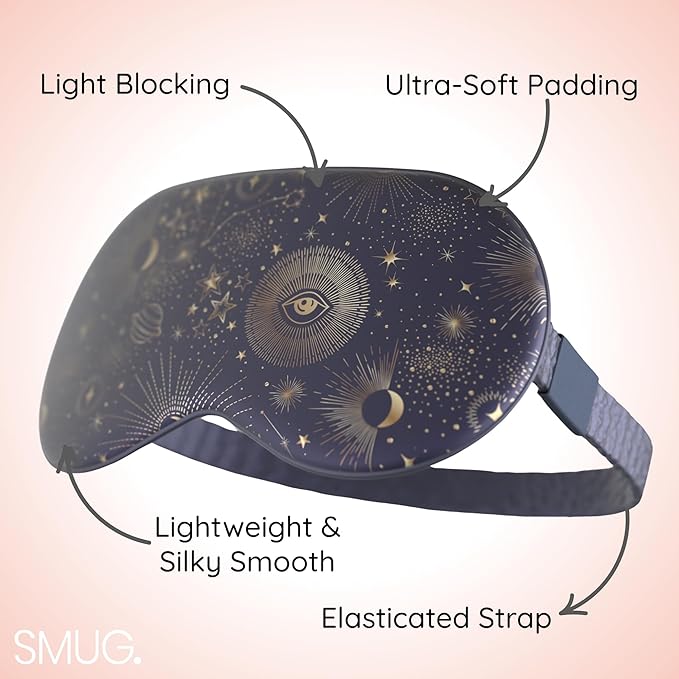 SMUG Satin Sleep Mask (3 Pack) Deep Dream Sleep Aid Eye Mask for Women & Men for Sleeping, Travel, Night Shift - Soft on Skin & Reduce Dark Circles - Eye Cover to Block Out Light - Blue Celestial