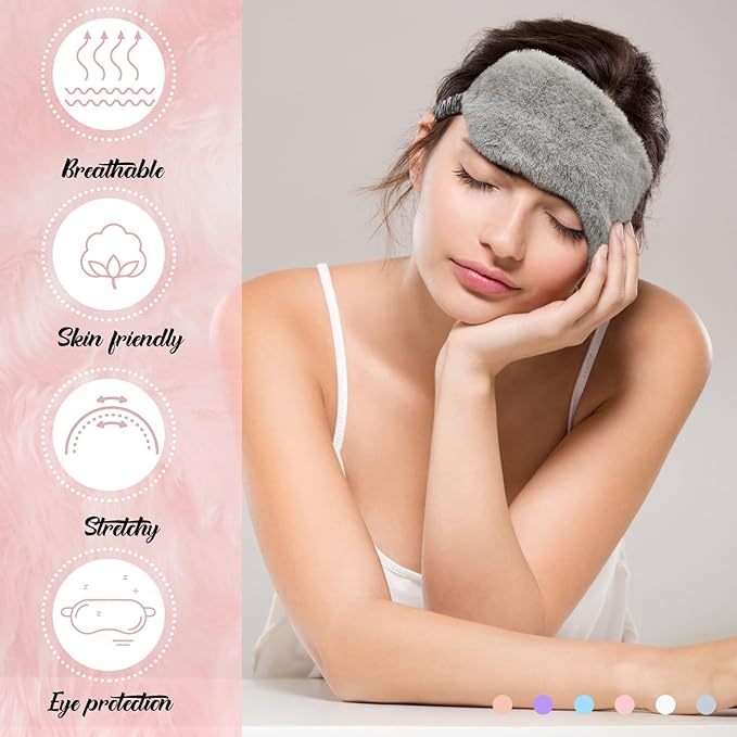 Hercicy 30 Pieces Plush Sleep Eye Mask Bulk Soft Blindfold Comfortable Fluffy Eye Cover for Women Protection Travel Nap Gift Birthday Sleeping Party Favor