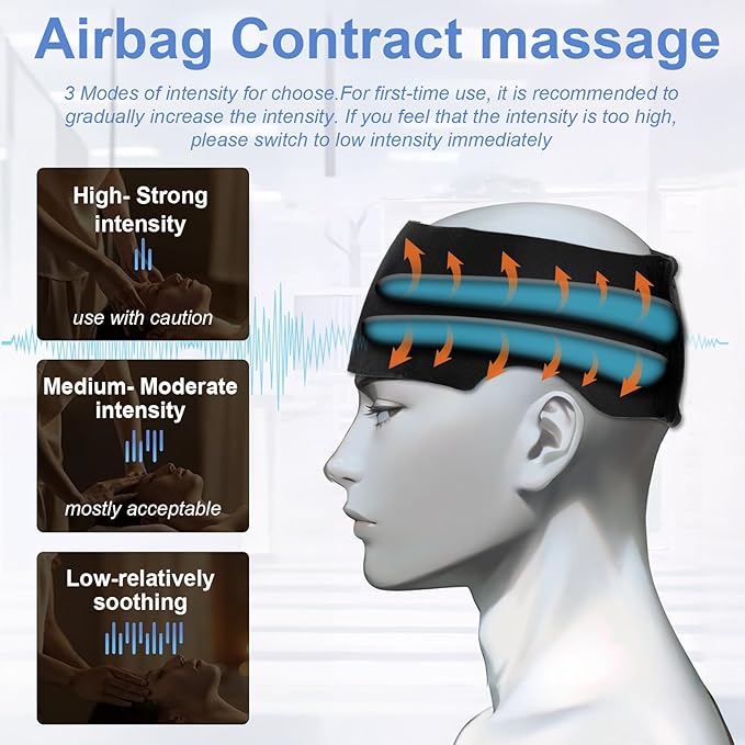MEXITOP Electric Head Massager - Rechargeable Hand Free Scalp Massager Airbag for Head with 3 Modes and Heating Function, Adjustable Size Portable Design for Deep Relaxation