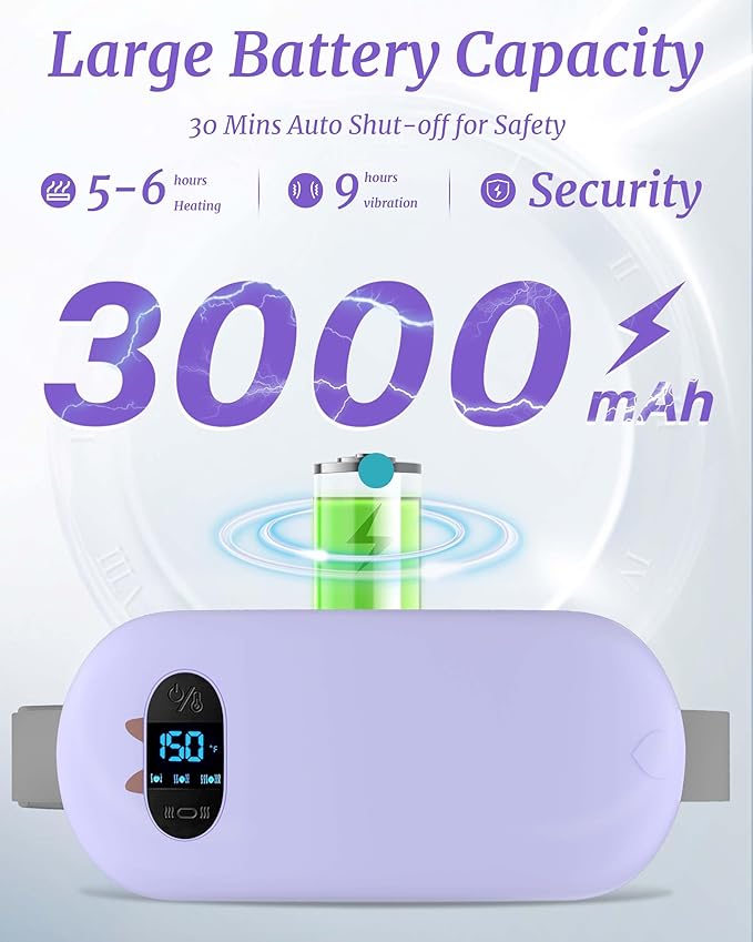 FSA HSA Eligible Portable Heating Pad for Cramps Upgrade Cordless Electric Period Fast Heating Pad for Back Pain Relief Menstrual Belt 6 Heat 6 Massage Modes Gift for Women Girls Her Girlfriend Purple