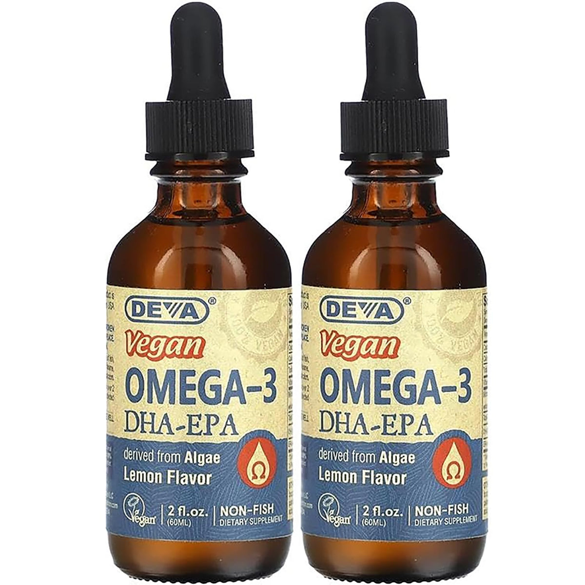 DEVA Vegan Liquid DHA-EPA (Lemon Flavor) 2 Fl. Oz Liquid (Pack of 2)
