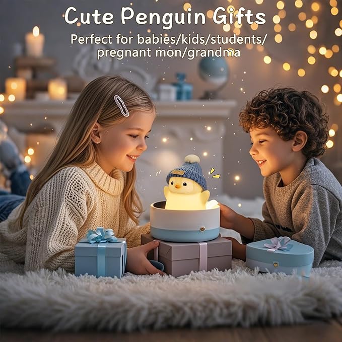 Penguin Night Light for Kids, Adorable Penguin Lamp with Hat, Food Grade Silicone Nursery Nightlight, Rechargeable/Dimmable/Timer,LED Squishy Novelty Animal Bedside Lamp,Funny Gifts for Boys