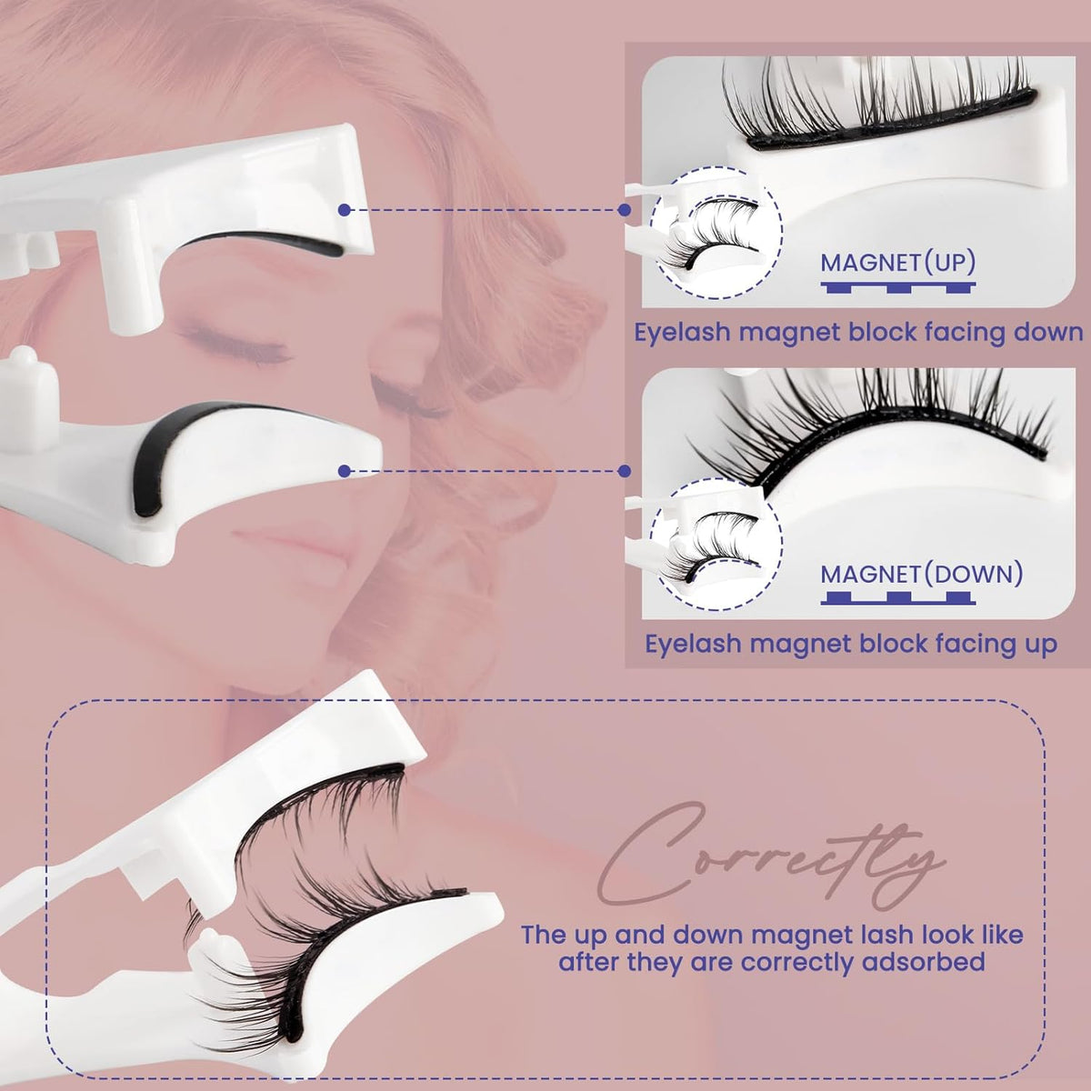 Magnetic Eyelashes with Applicator Reusable Magnetic Lashes No Glue Needed Eyelashes Natural Look With Applicator and Mirror 2 Pairs