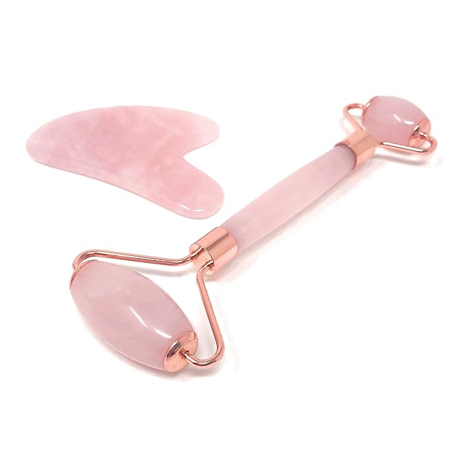 Jade Roller For Face - Authentic Rose Quartz Facial Rollers for Women, Pink Jade Roller and Gua Sha Set Face Roller Skin Care Reduce Wrinkles, Anti-Aging, Dark Circles + Eye Puffiness Valentines Gifts