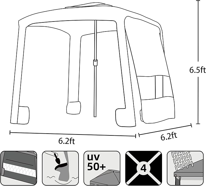 AMMSUN Beach Cabana, 6.2'×6.2' Beach Canopy, Easy Set up and Take Down, Cabana Tent with Sand Pockets, Instant Sun Shade with Side Wall, Siesta Stripe