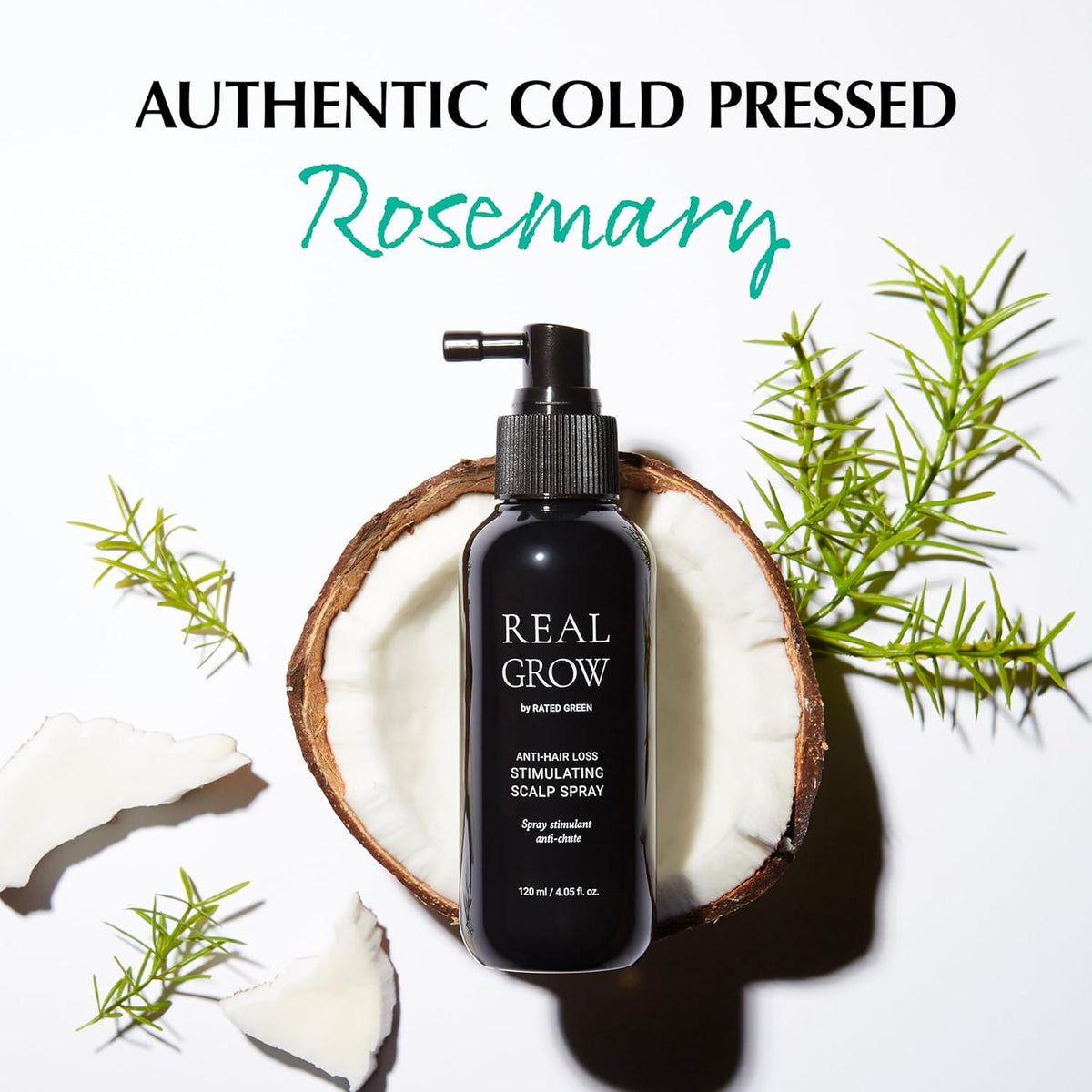 RATED GREEN REAL GROW Anti Hair Loss Stimulating Scalp Spray for Hair Growth, Korean Hair Care, Cold Brewed Organic Rosemary Water Spray for Thinning Hair, 6.06 Fl. Oz
