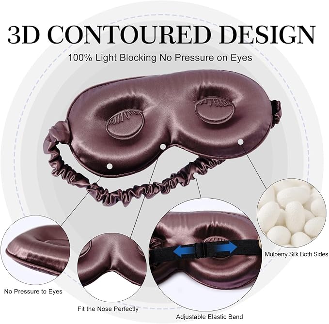ZIMASILK Adjustable 22 Momme 100% Pure Mulberry Silk Sleep Mask, 3D Contoured Cup Eye Mask for Sleeping, Super Soft Breathable Blindfold, Perfectly Blocks Light for Sleeping. (Gray Purple)