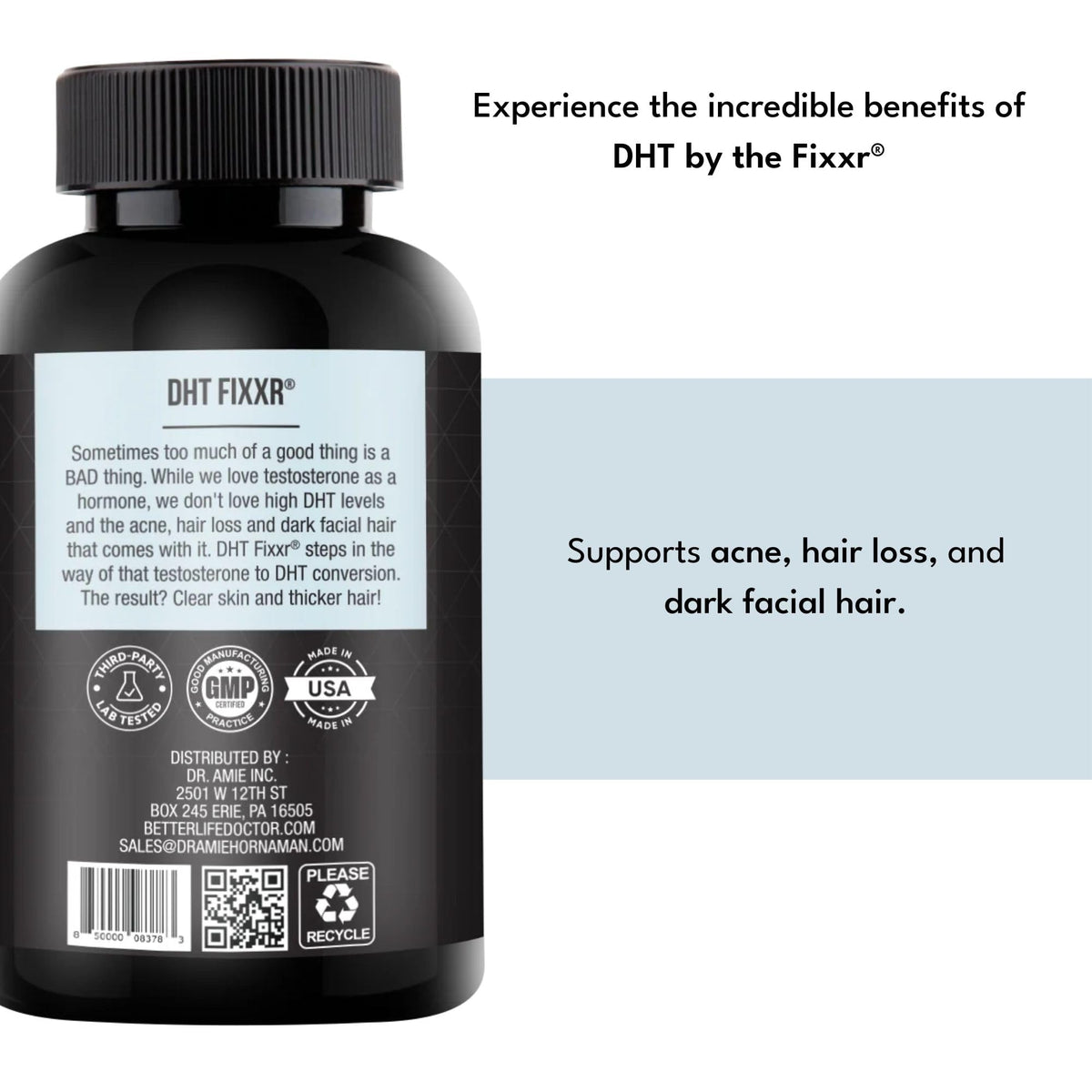 Fixxr DHT Support by Dr. Amie | with Saw Palmetto and Nettles | Acne and Hair Loss Support | 60 Capsules