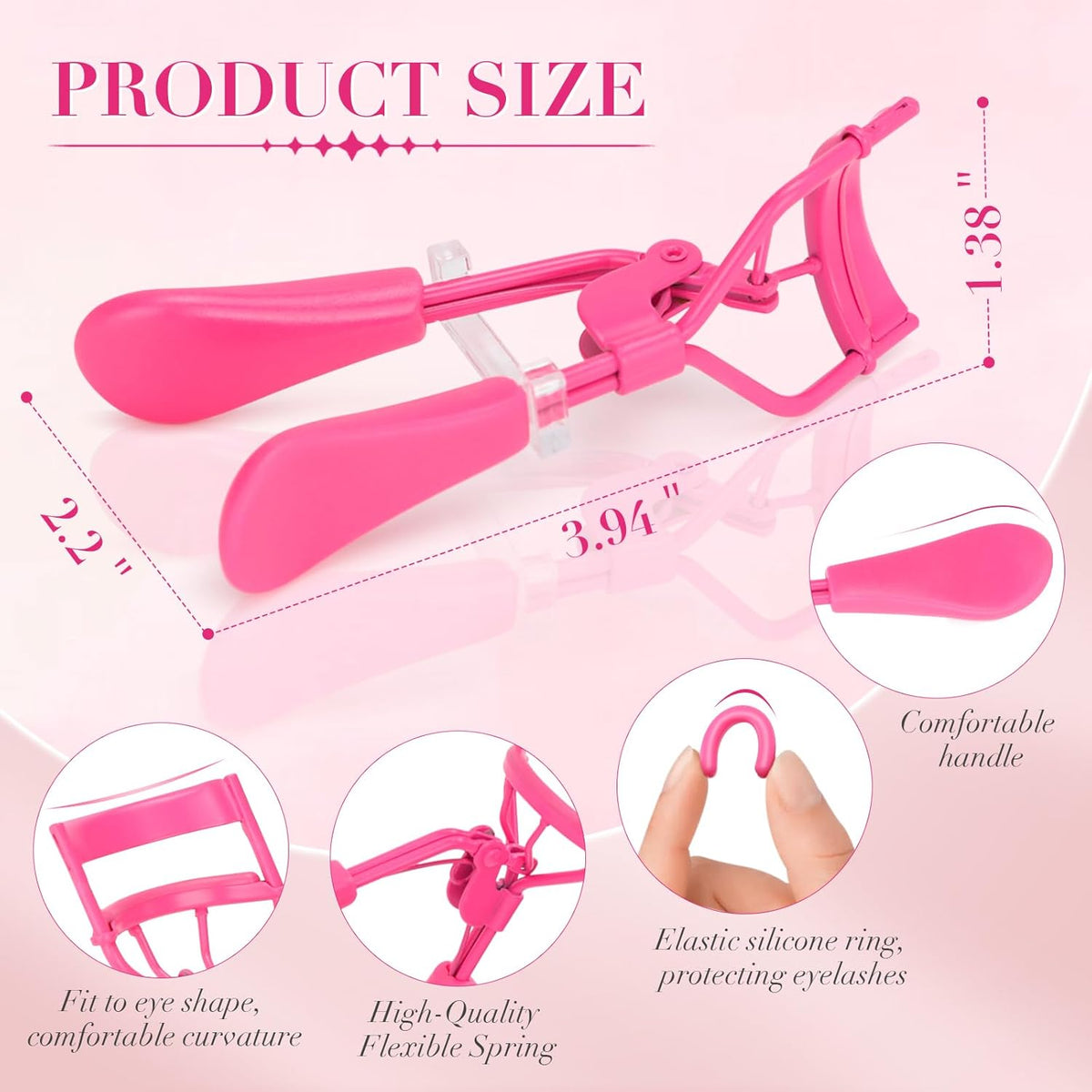 Eyelash Curler with Pads, Lash Curler 2 Pcs with 10 Extra Silicone Replacement Pads, Comfortable Grip for Effortless Curling – Eyelashes for The Perfect Eye Contour (Barbie Pink)
