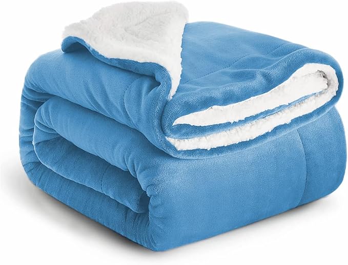 IR Imperial Rooms Sherpa Fleece Throw Blanket Twin Size for Couch - Thick and Warm Fluffy Light Blue Blankets for Winter, Soft and Fuzzy Twin Blanket for Bed, 60x80 Inches