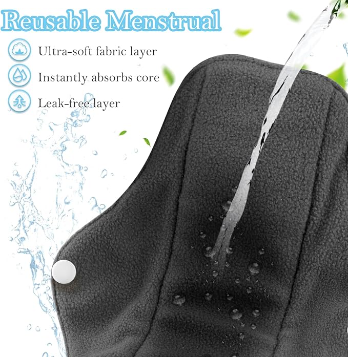 PHOGARY 7 Pcs Reusable Menstrual Pads, Reusable Sanitary Pads for Women, Washable Overnight Cloth Menstrual Pads Heavy Flow with Wet Bag
