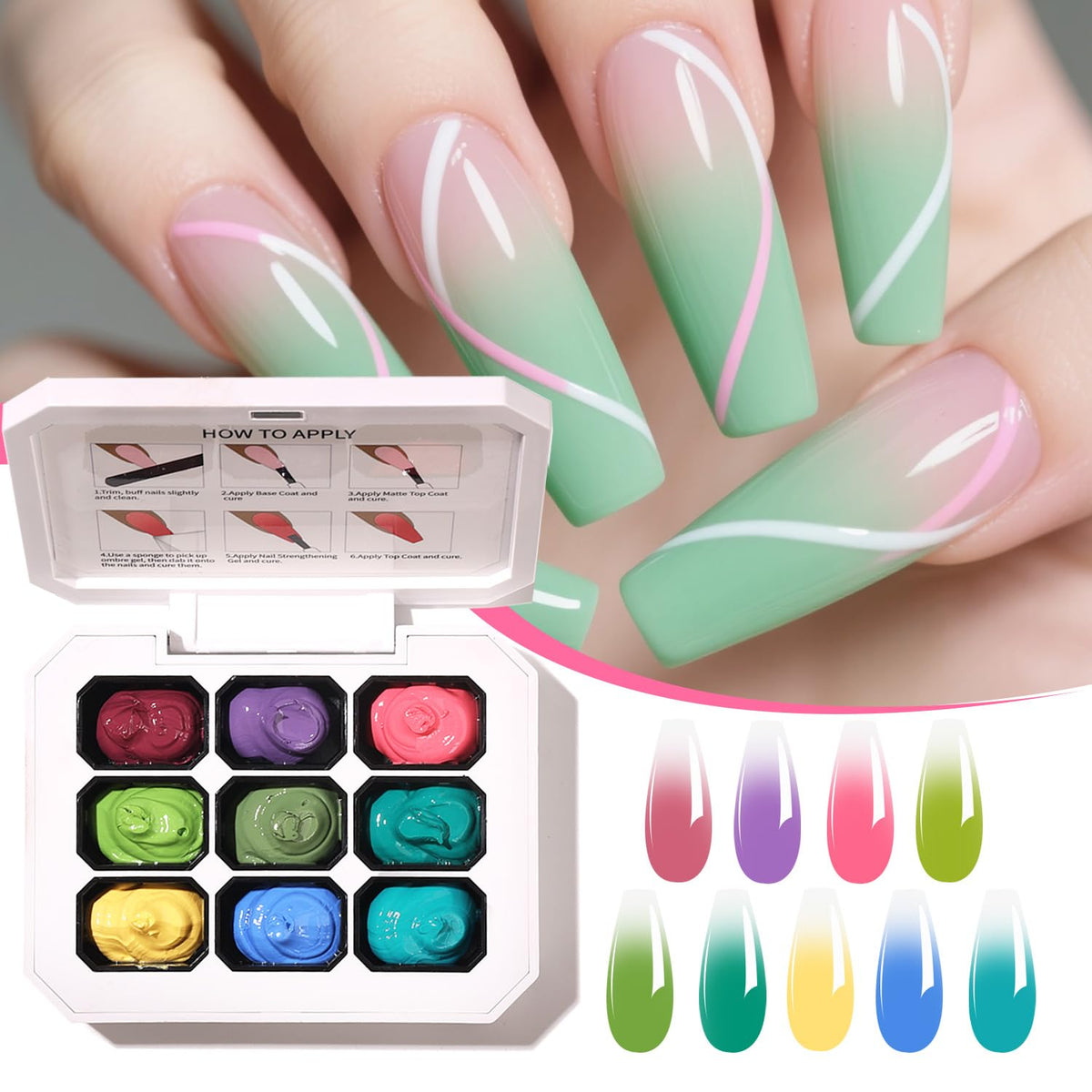 Ombre Gel Nail Polish Nail Sponges for Ombre 9 Series Colorful Blush Effect Gradient Painting Gel for Ombre Nails Multistyle French Manicure Nail Art DIY Home (A4, 1)