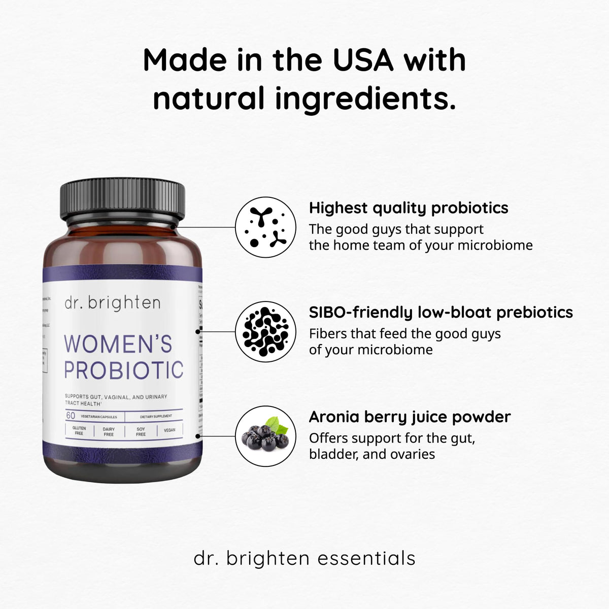 Dr. Brighten Women’s Probiotic - Probiotics, Prebiotics with Antioxidants & Sunfiber for Healthy Hormones, Balanced Female Microbiome, Ovaries and Immune Health - 60 Capsules