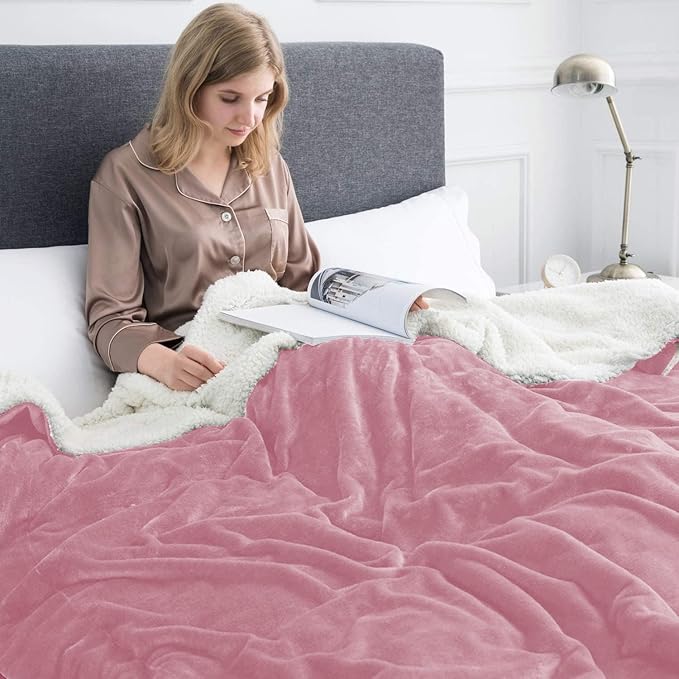 IR Imperial Rooms Baby Pink Sherpa Fleece Throw Blanket for Bed - Wholesale Bulk Pack of 16 Sherpa Blankets - Soft Fluffy Throw Blankets for Hotels, Guest Bedroom, 50x60 Inches