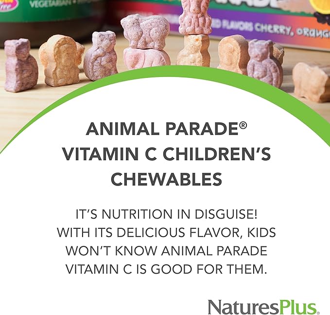 NaturesPlus Animal Parade Vitamin C Children's Chewable - Natural Orange Juice Flavor - 90 Animal-Shaped Tablets, Pack of 2 - Vegan, Vegetarian, Gluten Free - 90 Total Servings