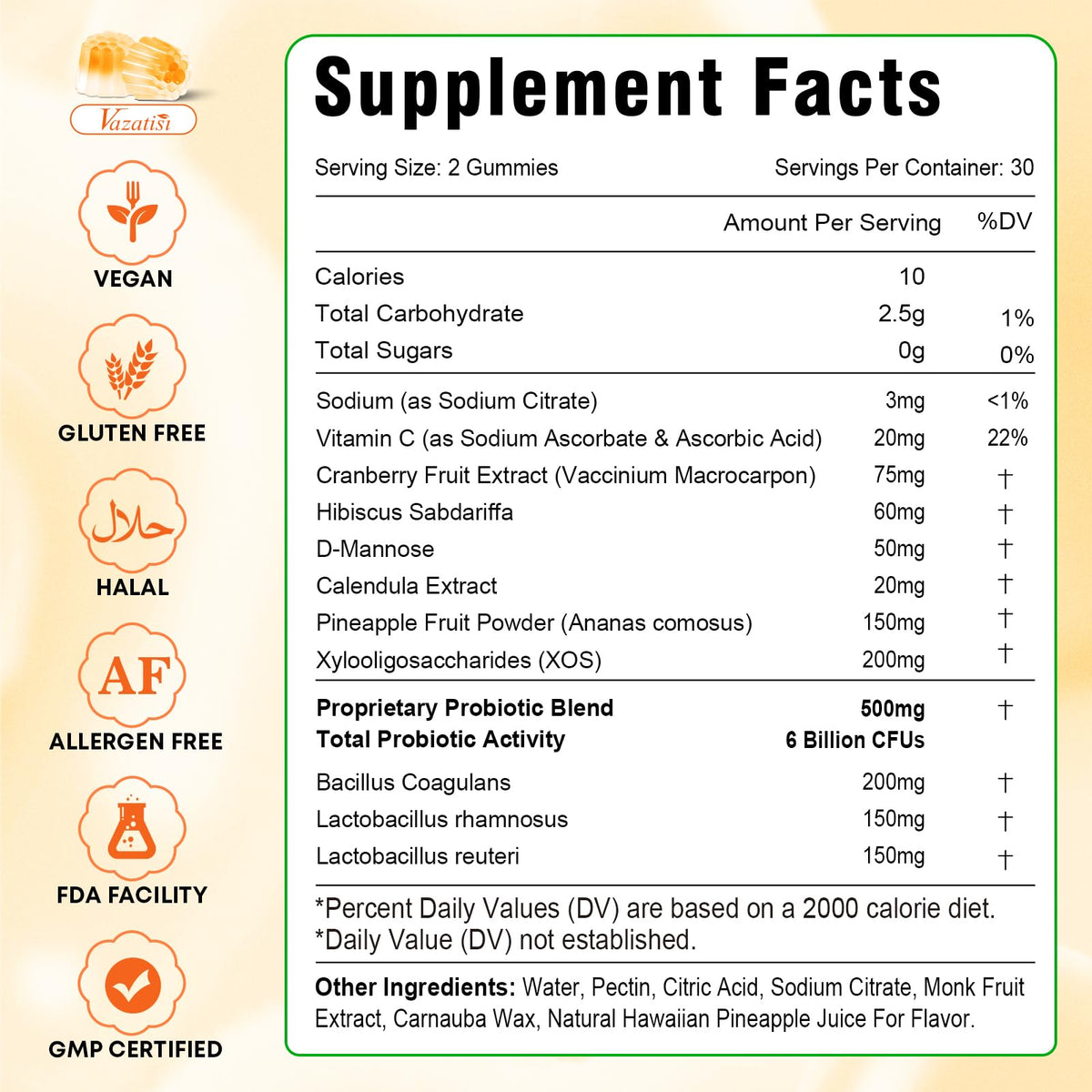 Vazatisi 120 Count | Feminine Balance Gummies for Women’s | Pineapple Gummies for Women PH Balance, Healthy Odor, Yeast Balance & Flora | Vegetarian Friendly, Sugar Free