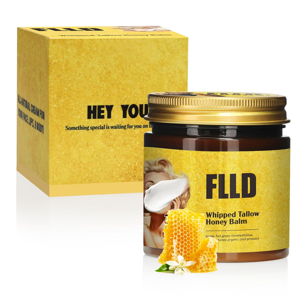 Organic Grass Fed Whipped Tallow and Honey Balm 4oz - Facial Cream, Lip Moisturizer, Body Balm