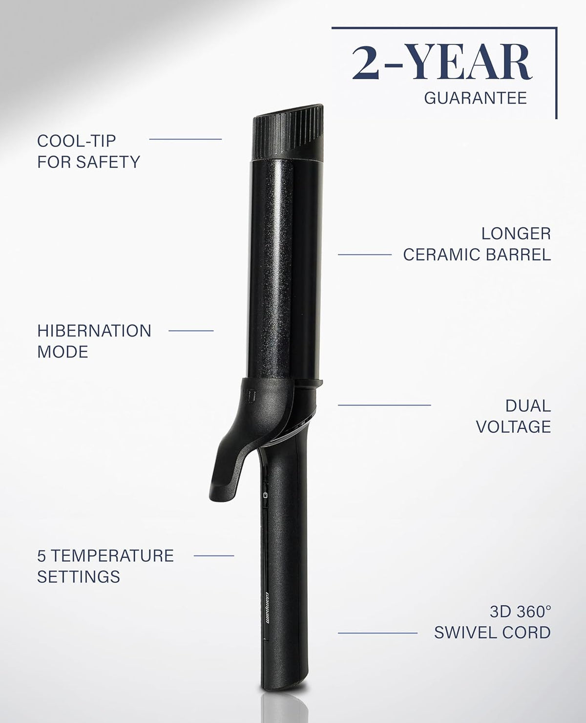 GLAMPALM Professional Curling Iron 1.4" - Long Barrel Ceramic Hair Curler for Women, Korea's No.1 Salon Hot Tool, 5 Temps & 30s Heat-up, 3D Swivel Cord & Dual Voltage, Black (GP628) (1.4")