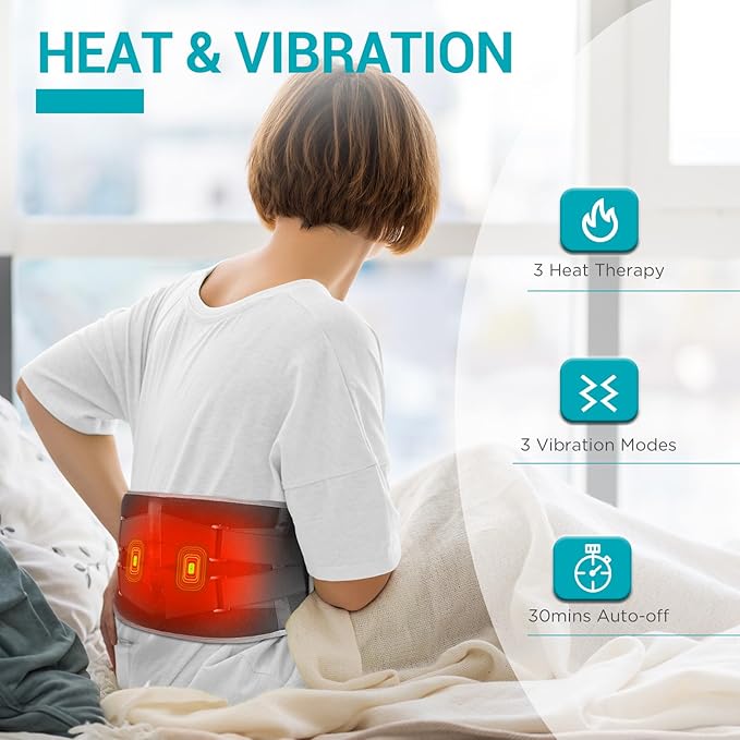Comfytemp Cordless Heating Pad with Massager for Back Pain Relief, Portable Lower Back Massager FSA HSA Eligible Wearable, Father's Day Gifts, Birthday Gift for Dad Mom Men Women, 3 Heat Auto-Off Grey