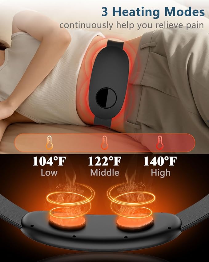 Back Massager with Heat-Heating Pad for Back Pain Relief,Lower Back Massage Abdominal Belly with 6 Massage&16 Intensity,Portable Cordless Personal Lumbar Travel Wrap Belt Gifts for Men Women Teen Girl