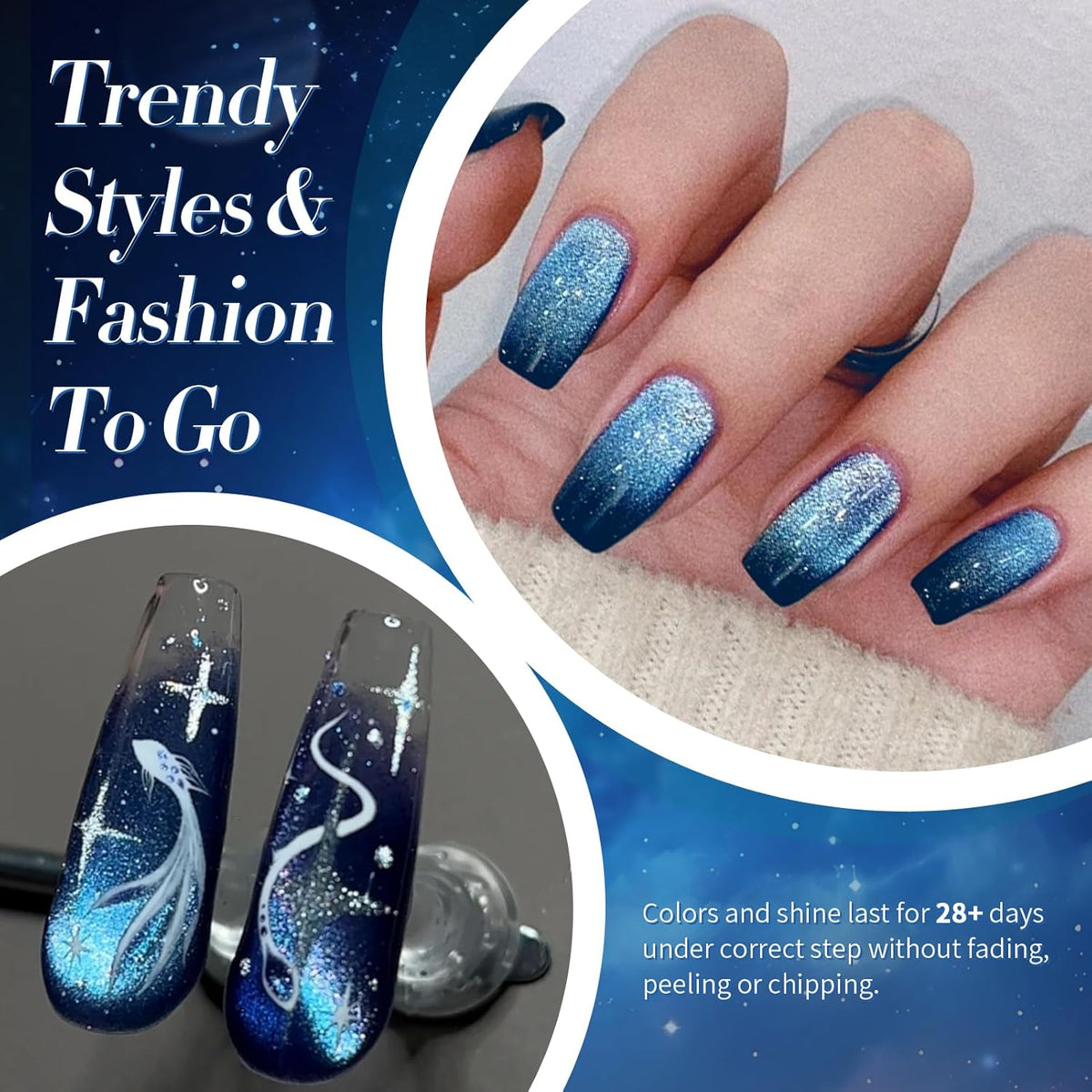 Born Pretty Cat Magnetic Eye Gel Nail Polish, Royal Blue Glitter Cat Magnetic Gel Nail Polish, Holographic Magnetic Nail Polish for Nail Art Manicure Salon DIY at Home 15ML