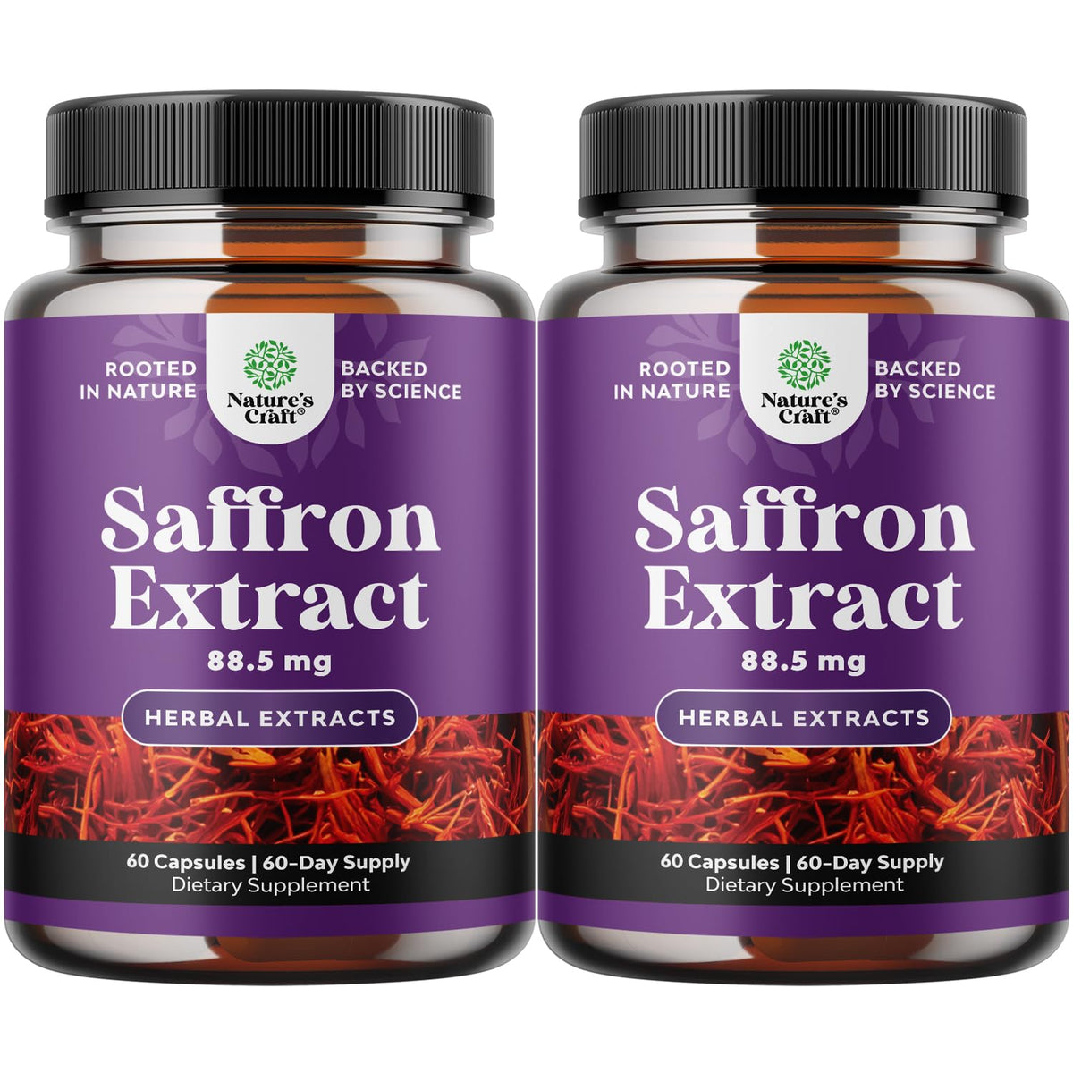Pure Extract of Saffron Supplements - Crocus Sativus Flower of Saffron Extract Capsules for Good Mood, Metabolism Support & Eye Health - Vitality & Mood Enhancer for Women & Men - 60 Count - 2 Pack