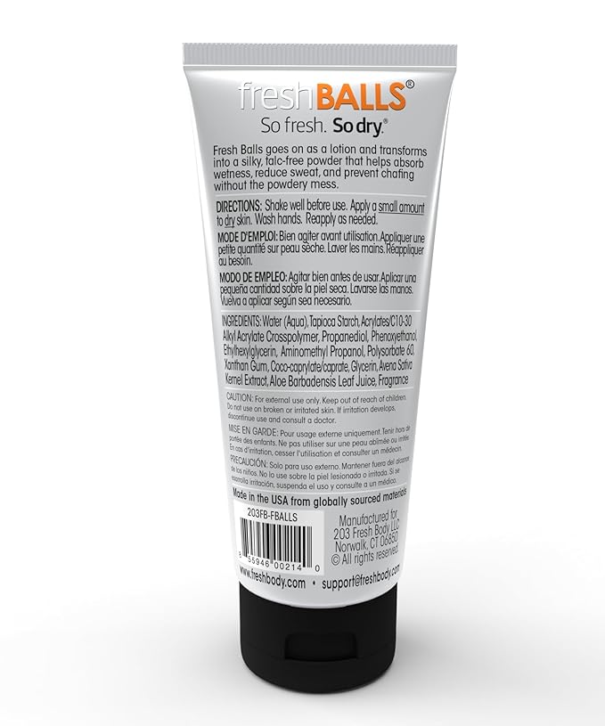 Fresh BALLS Lotion - Men's Anti-Chafing Soothing Cream to Powder - Ball Deodorant and Hygiene for Groin Area, 3.4 fl oz (Pack of 12)