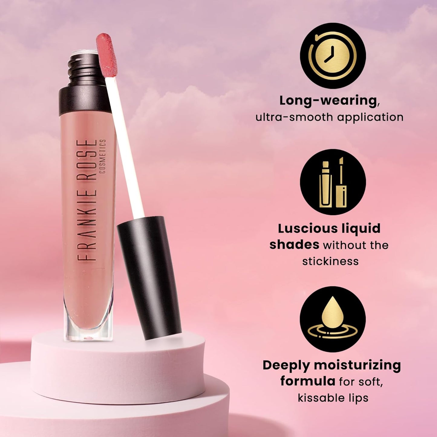 Frankie Rose Cosmetics Lip Gloss | Non-Sticky Formula, Long Lasting Gloss Shimmer, Bold Pigment & Hydrating Gloss of Lips, Pressed Flower Glossy Lip Gloss, 20g