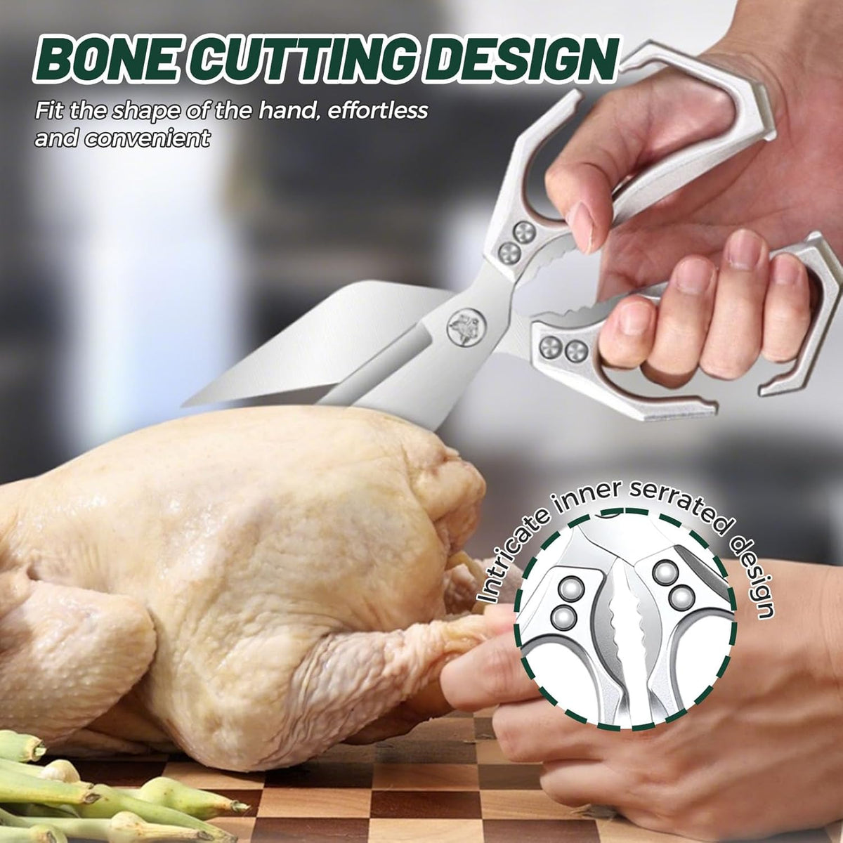 Multifunctional Heavy-Duty Kitchen Shears, Heavy Duty Kitchen Scissors for Food with Ergonomic Handle, High-Carbon Steel Culinary Shears for Chicken, Meat, Seafood, Bone Cutting (Gold)