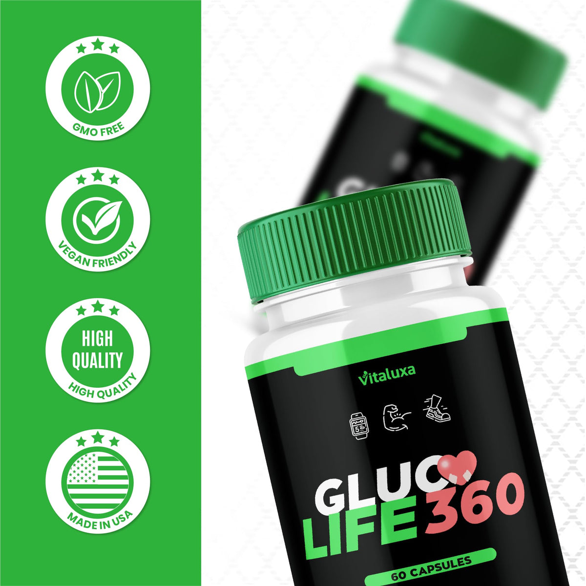 Gluco Life 360 Capsules, GlucoLife 360 Supplement with Advanced Maximum Strength, Premium Health Formula Pills for Overall Health & Wellness, GlucoLife360 Vitamins Reviews, Made in USA (60 Capsules)