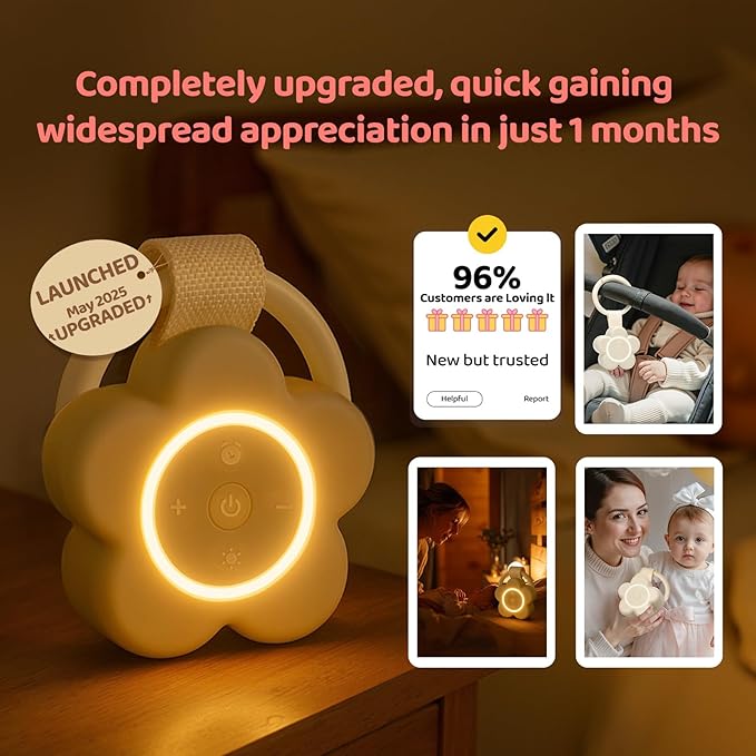 Portable White Noise Machine Baby Newborn Essentials & Adults - 25 Soothing Sounds | Rechargeable Travel Sound Machine Baby with Night Light | Timer & Volume Control | Nursery, Home, Sleep Aid