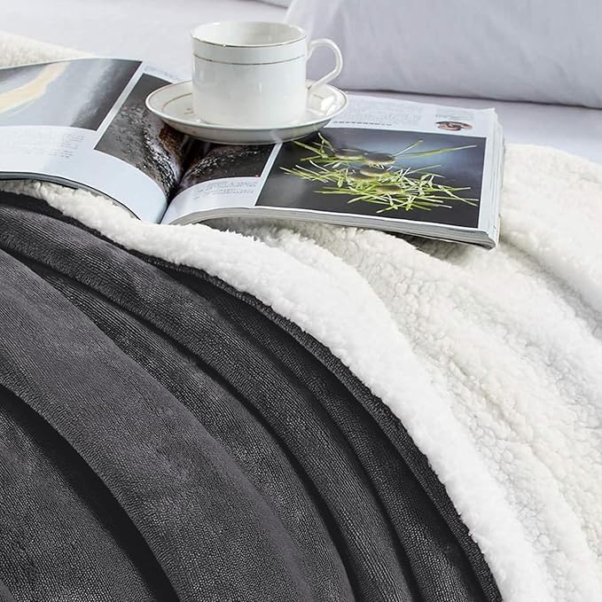 IR Imperial Rooms Sherpa Fleece Throw Blanket for Couch - Soft and Fuzzy Grey Blanket for Winter - Reversible Thick and Warm Fluffy Throw Blankets for Bed, Sofa, Camping and Travel, 50x60 Inches