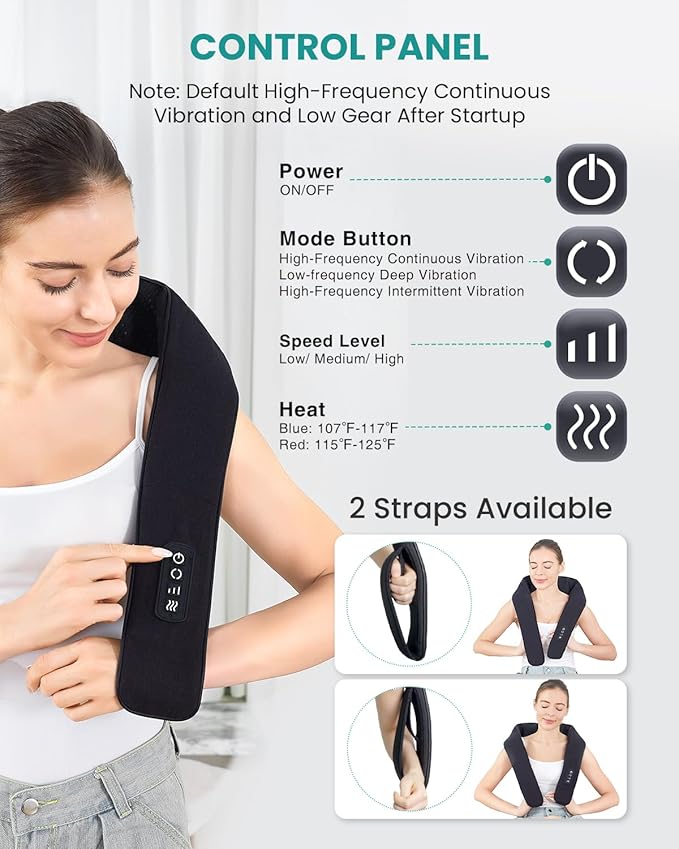 Nekteck Vibrating Neck and Back Massager with Soothing Heat, Electric Deep Tissue Massage Pillow for Shoulder, Leg, Body Muscle Pain Relief, Home Office Car Use, Gifts for Men Women, FSA/HSA Eligible