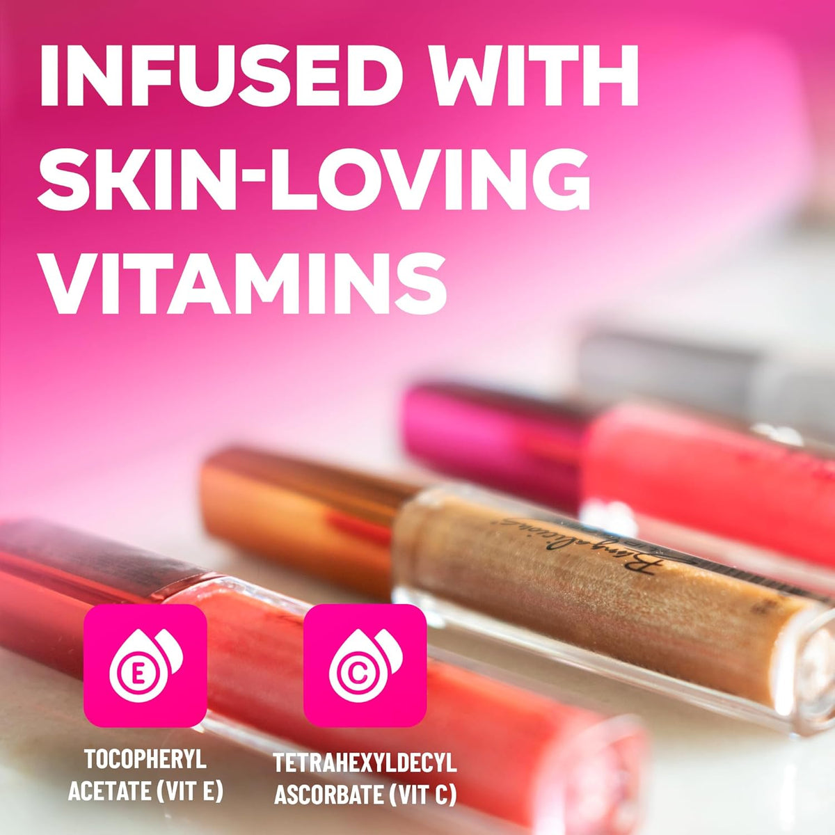 Lip Gloss for Women – Hydrating, Vitamin E Infused – Smooth Application, Clean Formula – Clear, Pink, Red & Brown Lipgloss, 4 Pack