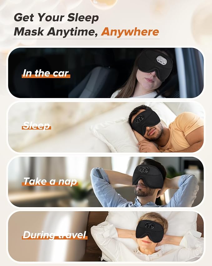 LC-dolida Sleep Headphones, White Noise Bluetooth Sleep Mask 3D Wireless Eye Mask for Sleeping, Sleep Mask with Bluetooth Headphones for Side Sleepers Travel Yoga, Cool Gifts for Men Women