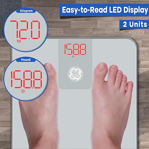 GE Digital Scale Body Weight: Bluetooth Bathroom Scales for Weight and BMI Accurate Body Weighing with App for People - 400lb Electronic Scale Silver Grey