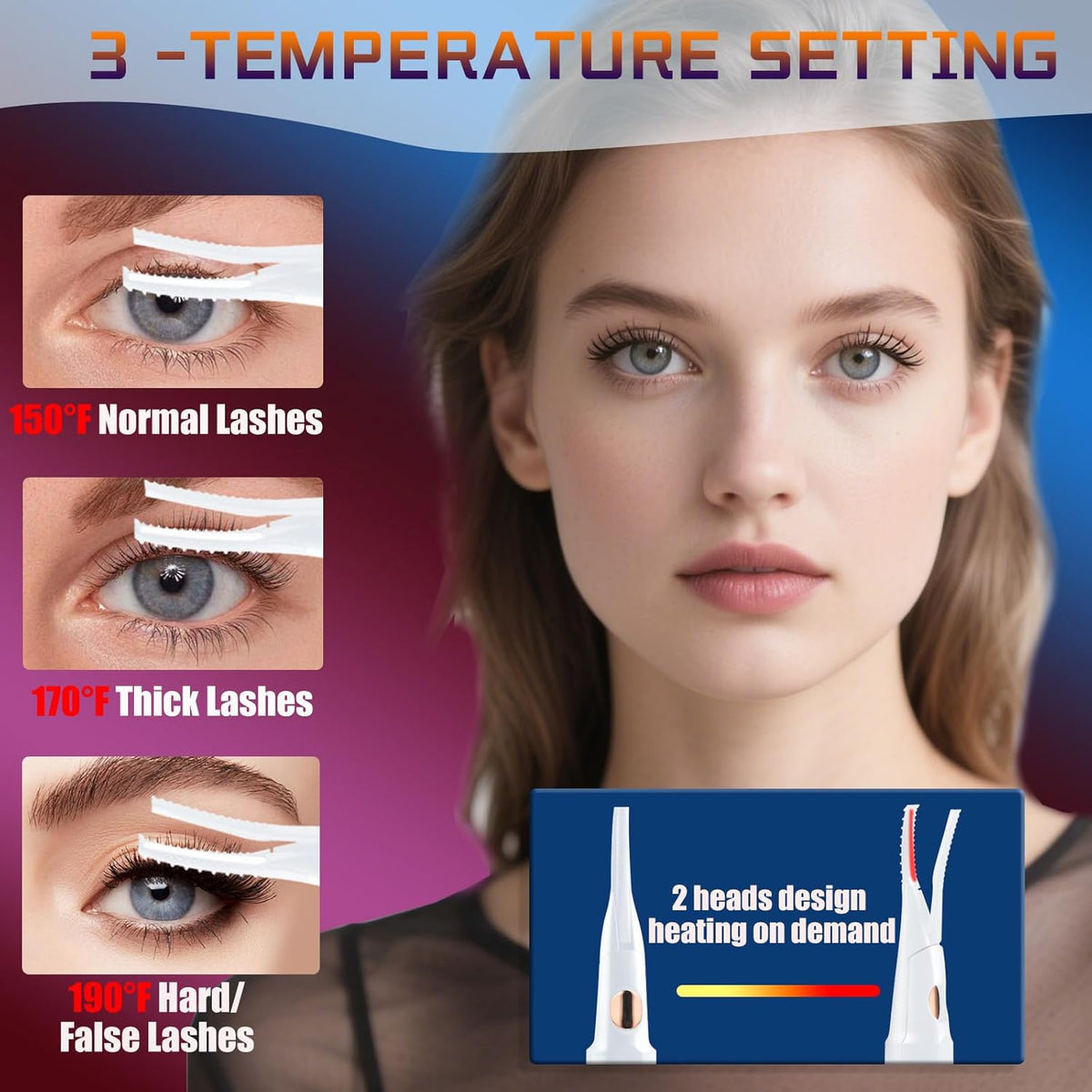 Heated Eyelash Curlers - 2 in 1 Clip- Type Electric lash Curler Best Seller 5S Heating Eyelash Curler LED Display 3 Temp Settings for Makeup Tools USB Rechargeable Natural Curling-White