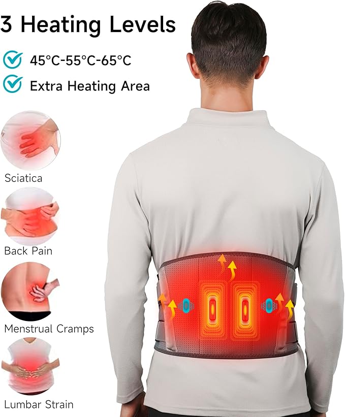 ALLJOY 67" Cordless Heating Pad for Back Pain Relief FSA HSA Eligible, Father's Day Gifts for Dad Men Women Mom, Portable Lower Back Massager with 3 Heat 5 Vibration, Lock Screen Supported